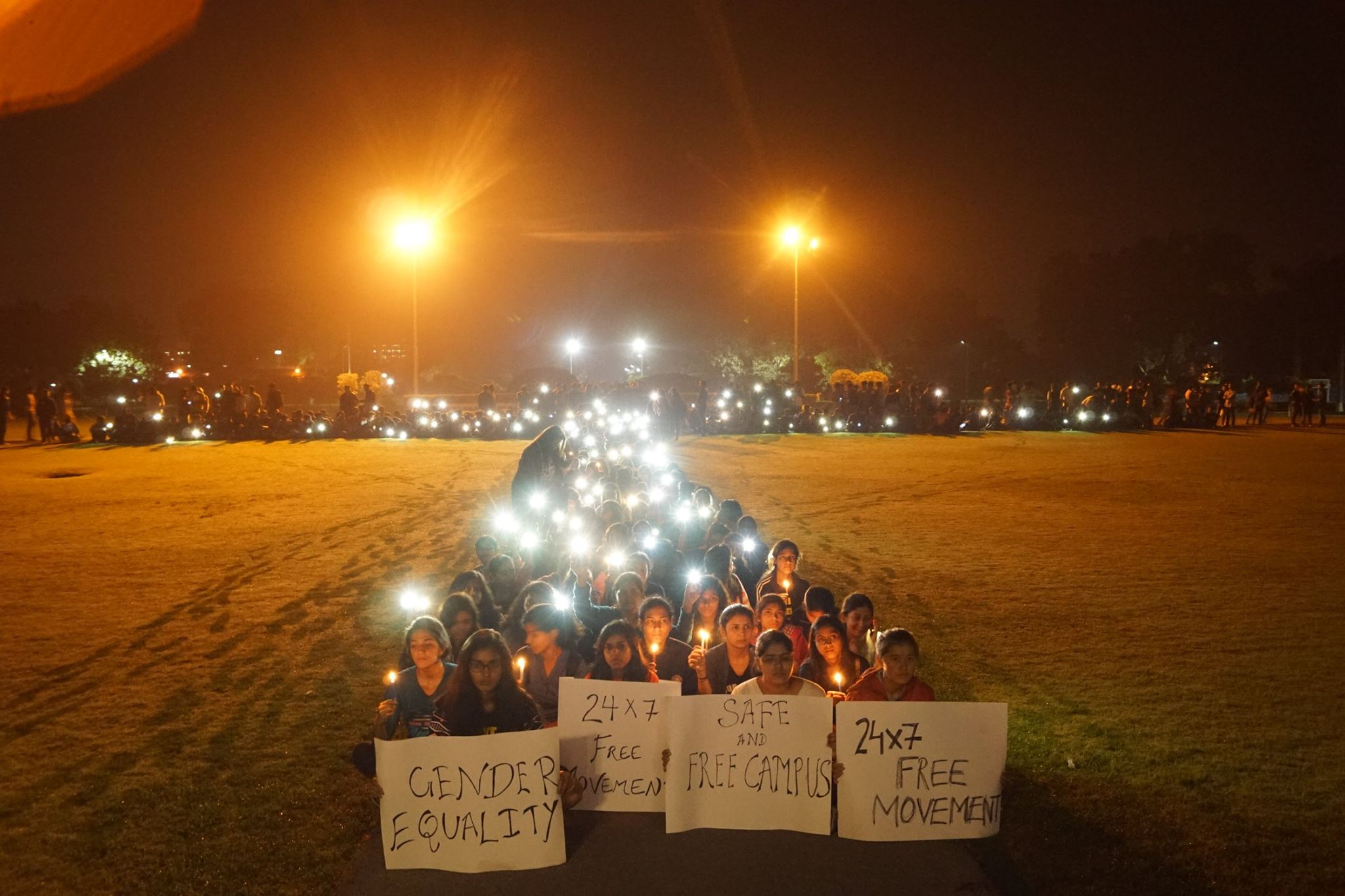 The gathering in front of the main building
